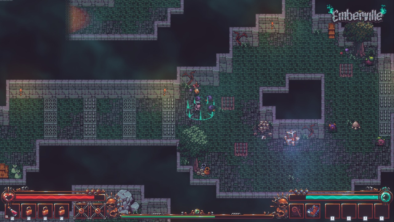 Emberville official Steam screenshot of an underground area with ruined walls